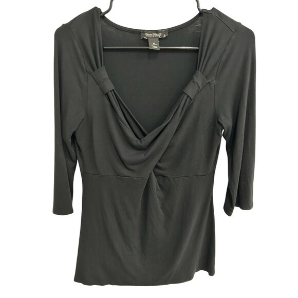 White House Black Market Black Drape Neck 3/4 Sleeve Top Womens Sz Medium - Picture 1 of 9
